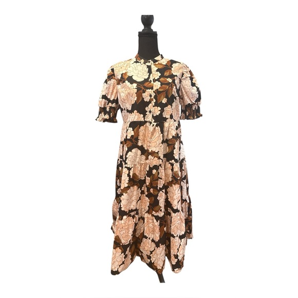 Who What Wear Women's Floral Print Short Puff Sleeve Tiered Babydoll Dress Small - Picture 2 of 11